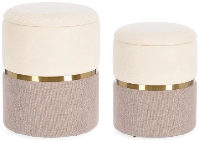 Set di 2 Pouf contenitore RADINKA in tessuto crema e rosa