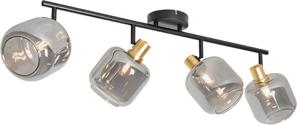 Faretto da soffitto nero con oro e vetro fumé 4 luci - Zuzanna