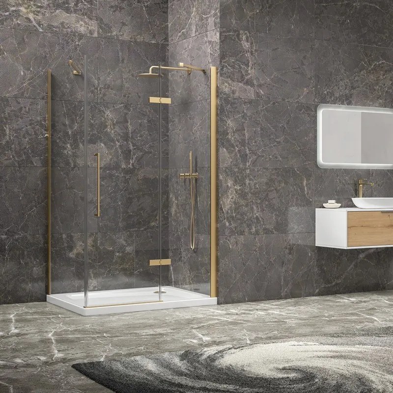 Kamalu - Box doccia 80x90 oro satinato porta battente 90 e fisso 80 cm | KT5000G