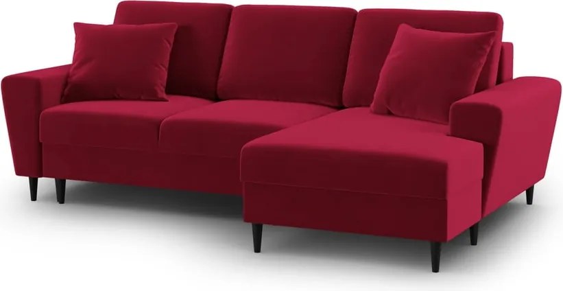 Divano angolare rosso allungabile e con contenitore (con penisola a destra/con chaise lounge) con rivestimento in velluto Kyoto – Cosmopolitan Design
