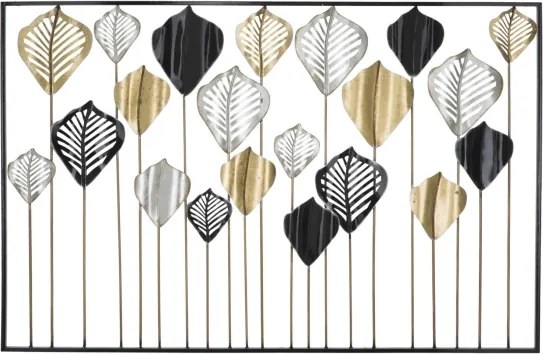 Pannello Decorativo Rettangolare Con Foglie 120x2,5x78,5 Cm In Ferro Oro Argento Nero Lex-A