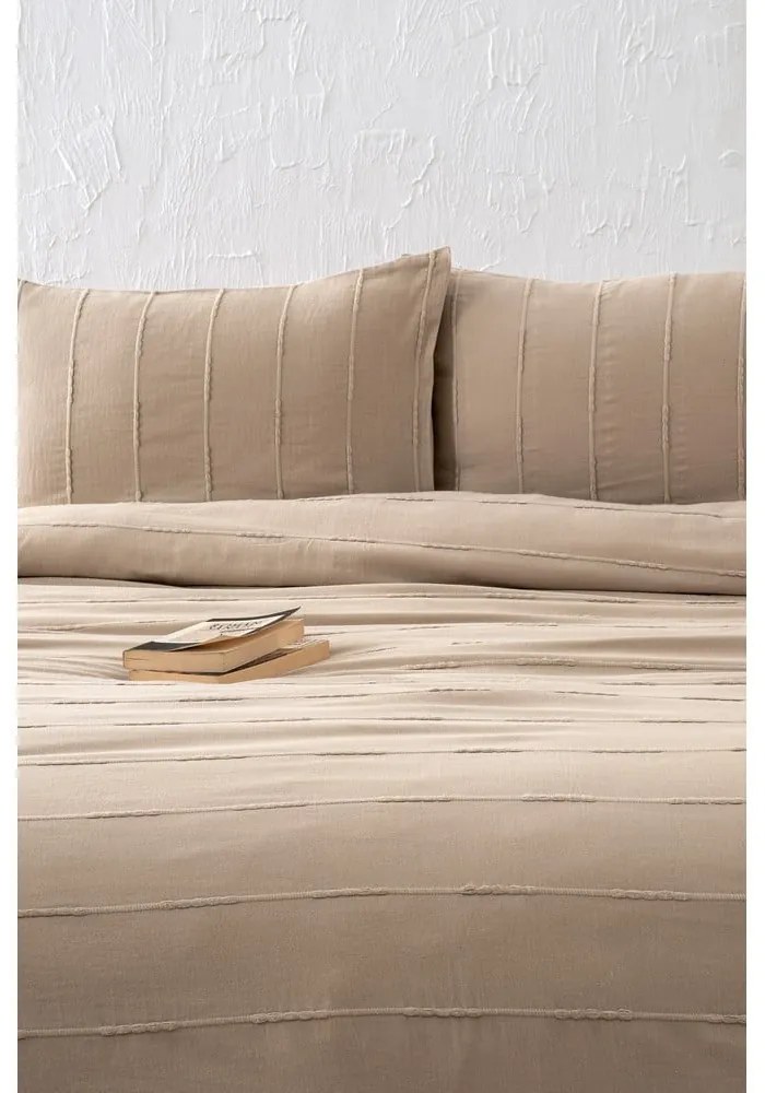 Set con copriletto e federa beige in cotone 210x220 cm Sedef – Mijolnir