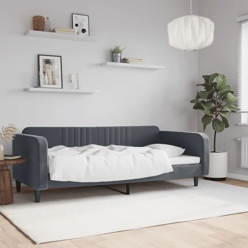 Letto Da Giorno Grigio Scuro 90x200 Cm İn Velluto /