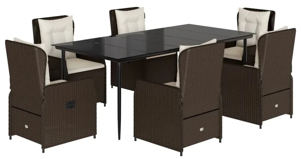 Set da pranzo da giardino 7pz con cuscini in polyrattan marrone
