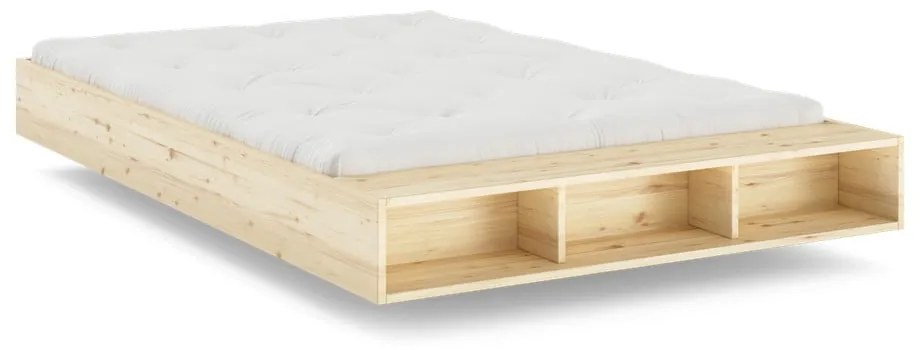 Letto matrimoniale di colore naturale in pino massiccio con rete inclusa 140x200 cm Merge – Karup Design