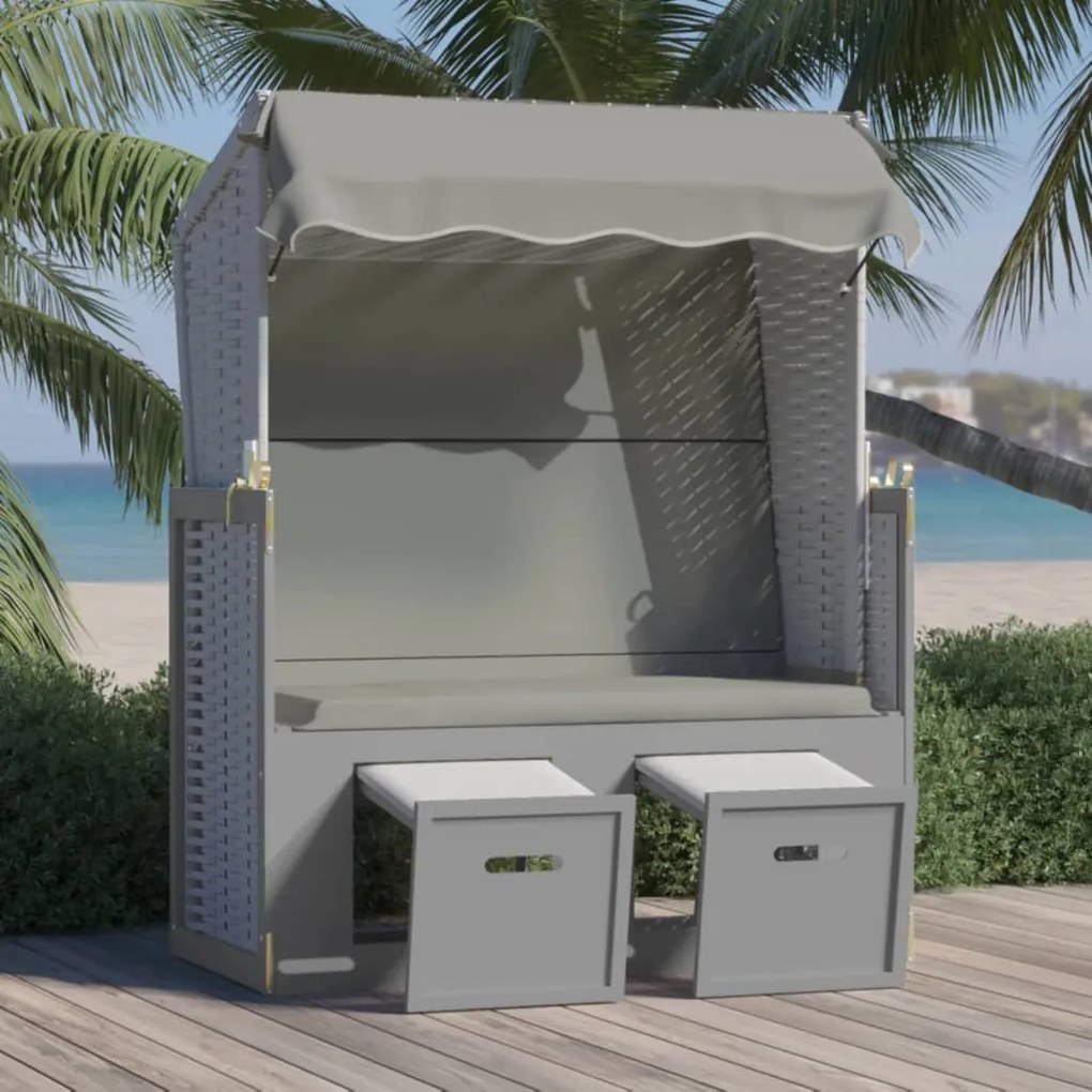 Strandkorb con tettoia in polyrattan e legno massello grigio