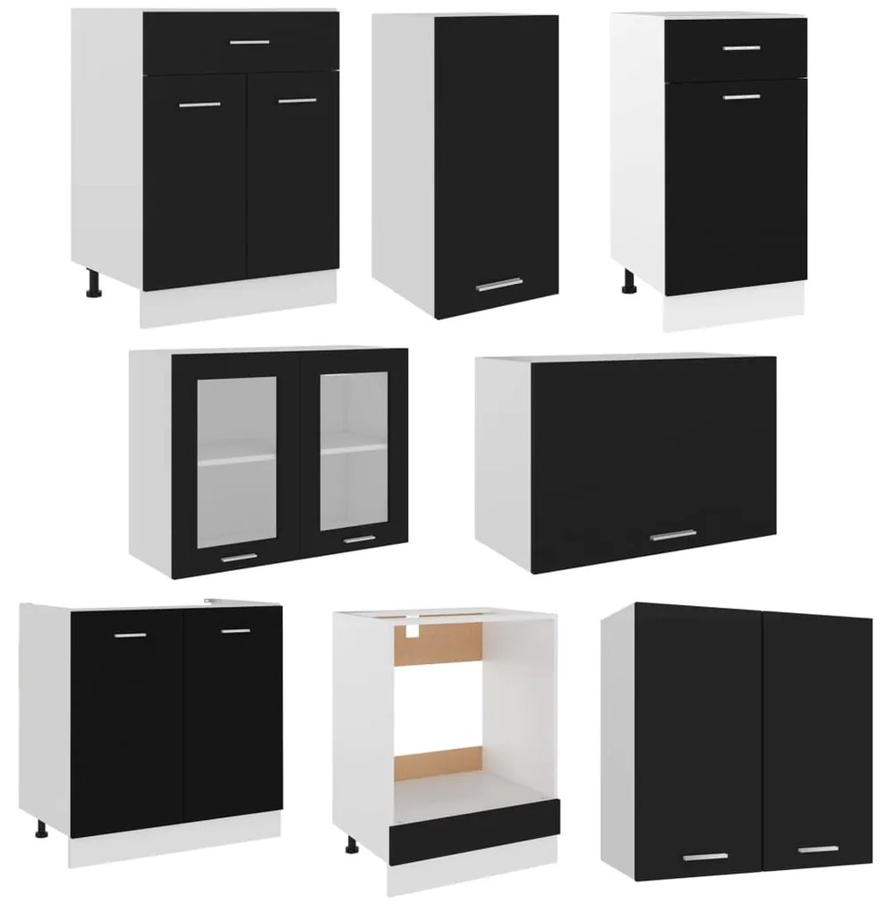 Set armadi da cucina 8 pz nero in truciolato