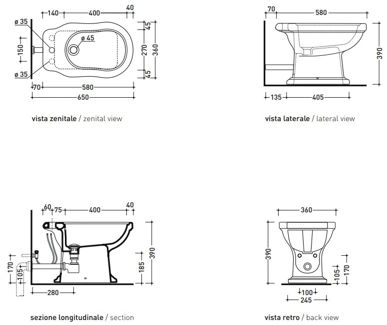 Ceramica Flaminia EFI 6005 bidet monoforo con troppopieno in ceramica bianco