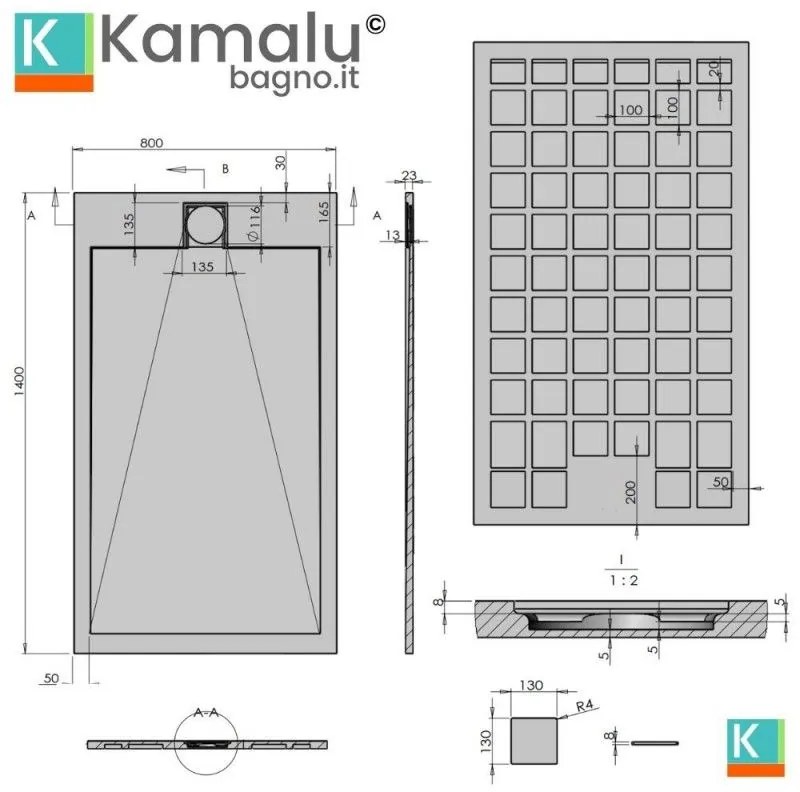 Kamalu - Piatto doccia in resina 80x140 effetto pietra | KR1000