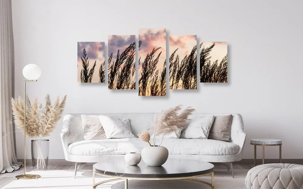 Quadri 5 pezzi – Erba al tramonto