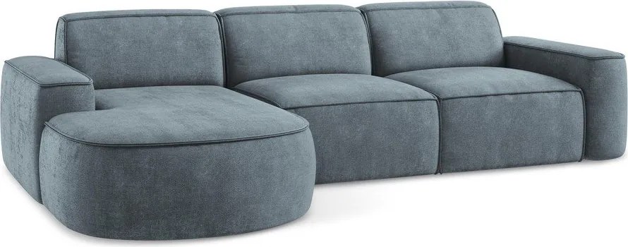 Divano angolare blu polveroso (con penisola a sinistra/con chaise lounge) con rivestimento in ciniglia Omao – Makamii