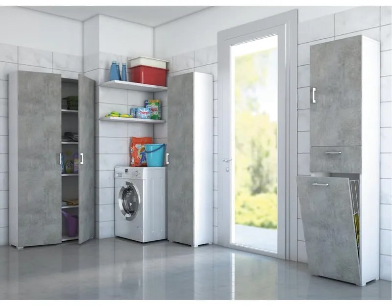 Mobile lavanderia 1 cassetto 2 ante in truciolare bianco anta cemento P 32 x L 45 x H 195 cm