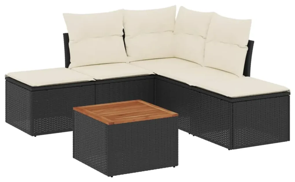 Set divano da giardino 6 pz con cuscini nero in polyrattan