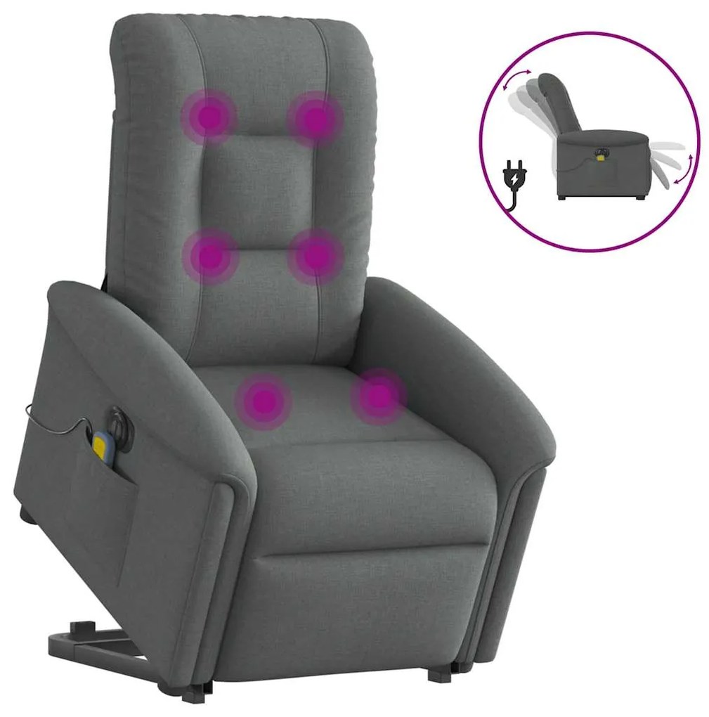 Poltrona Alzapersona Massaggi Elettrica Grigio Scuro Tessuto /