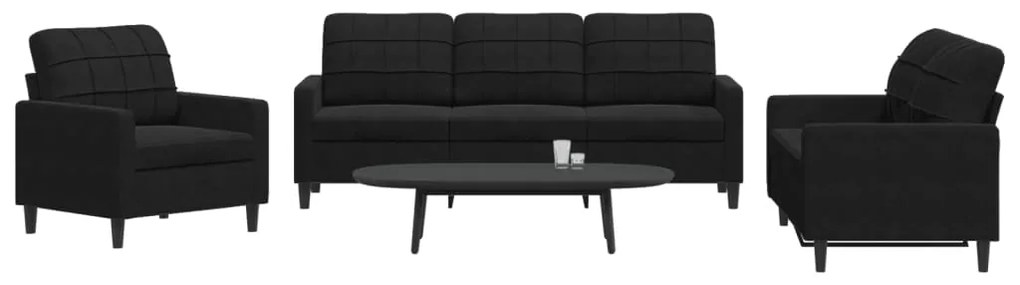 Set Di Divani 3 Pz Con Cuscini Nero İn Velluto /