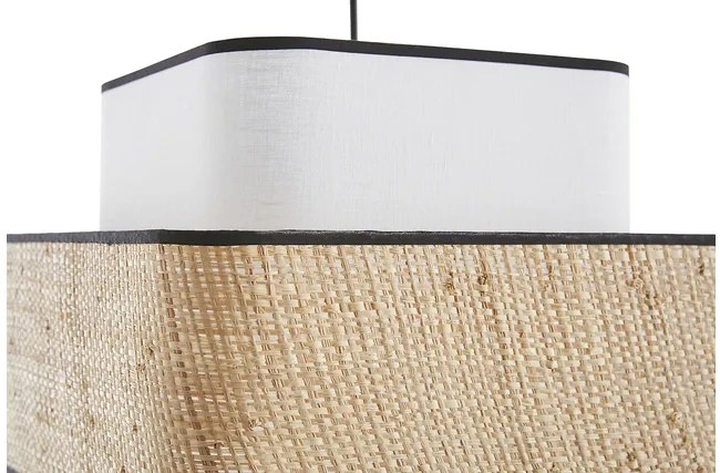 Lampada a sospensione cubo in tessuto lino bianco e fibra di rafia naturale L35 cm TERA