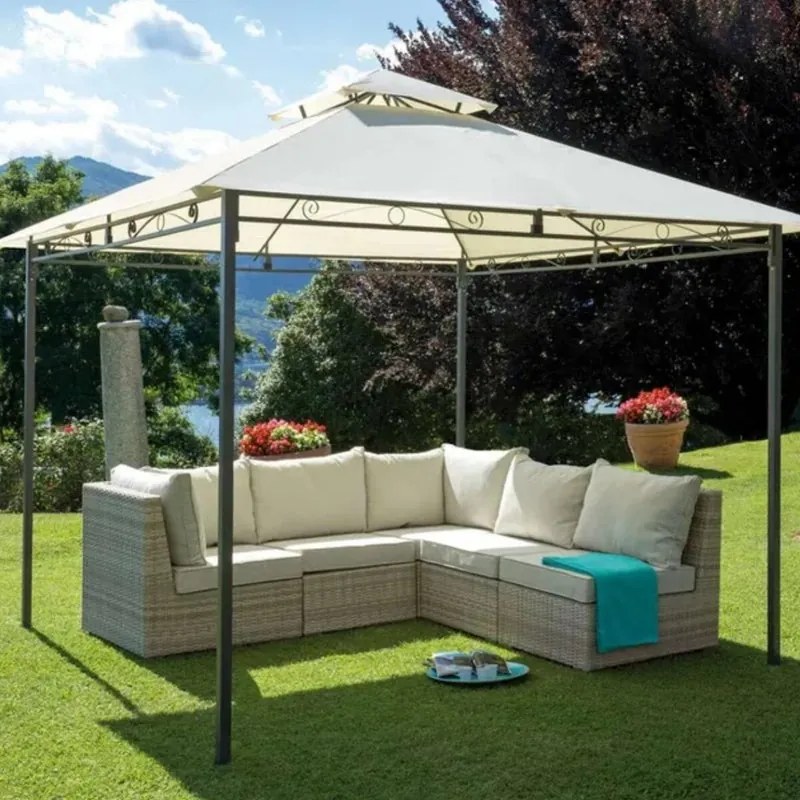 Gazebo Garden in ferro struttura grigio antracite, copertura ecru L 300 x P 300 x H 272 cm