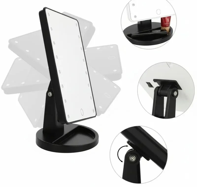 Specchio trucco con luci LED touchscreen e regolazione a 180° da appoggio nero