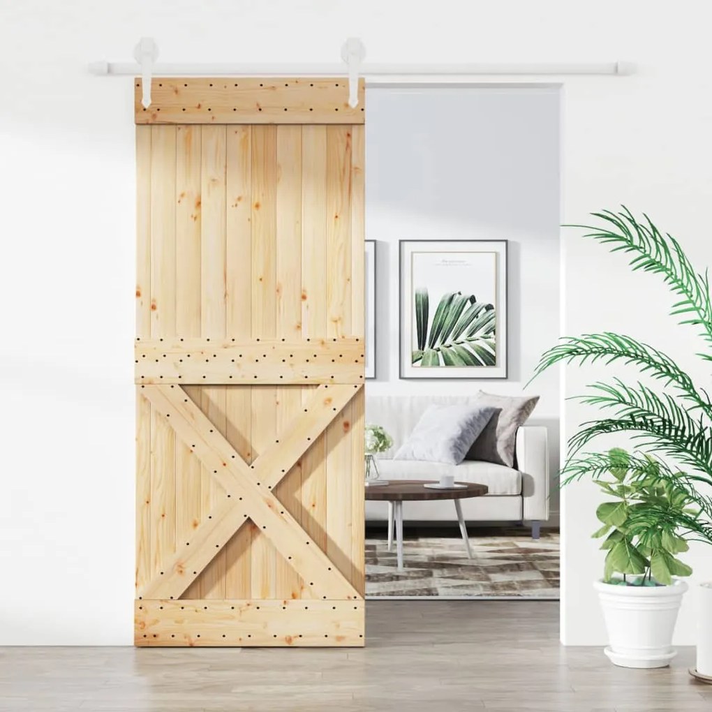 Porta Scorrevole Con Set Hardware 85x210 Cm Legno Massello Pino /