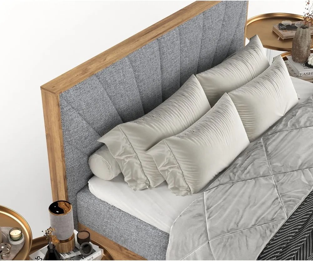 Letto boxspring con contenitore in grigio-naturale 140x200 cm Asahi - Maison de Rêve