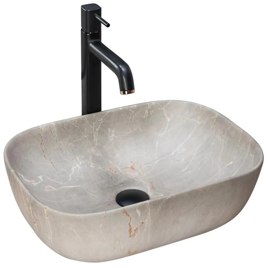 REA-U3802 - Lavabo da appoggio LIVIA 33,5x46,5 cm ceramica/grigio/effetto marmo