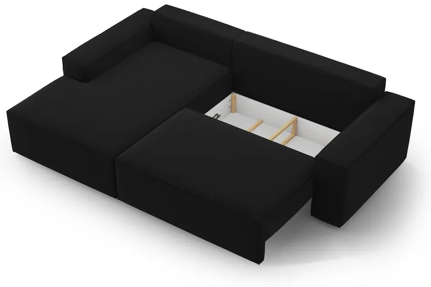 Divano angolare nero allungabile/con contenitore (con penisola a sinistra/con chaise lounge) con rivestimento in velluto Jodie – Micadoni