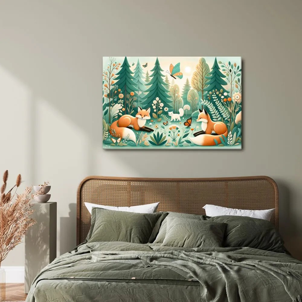 Quadro su tela – Tranquillità del bosco con volpi