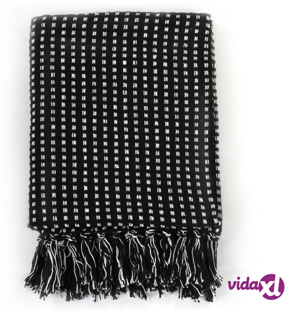 vidaXL Copriletto in Cotone a Quadri 220x250 cm Nero