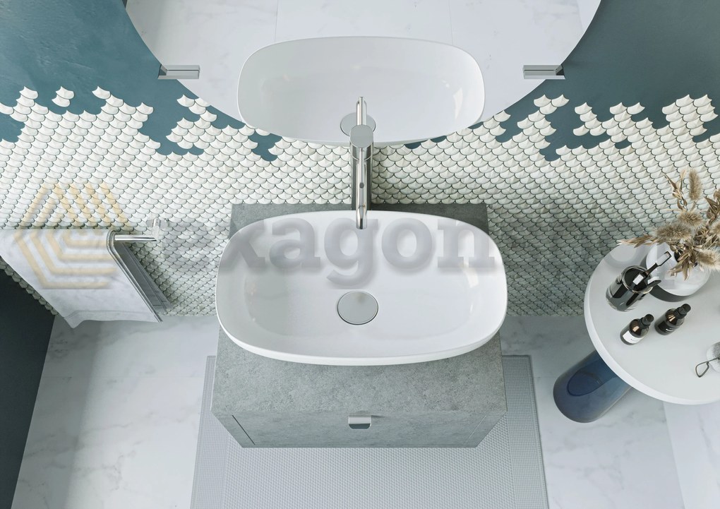 Mobile bagno Grigio Cielo 60x50 Thema con cassetto e Lavabo rettangolare da appoggio bianco in ceramica