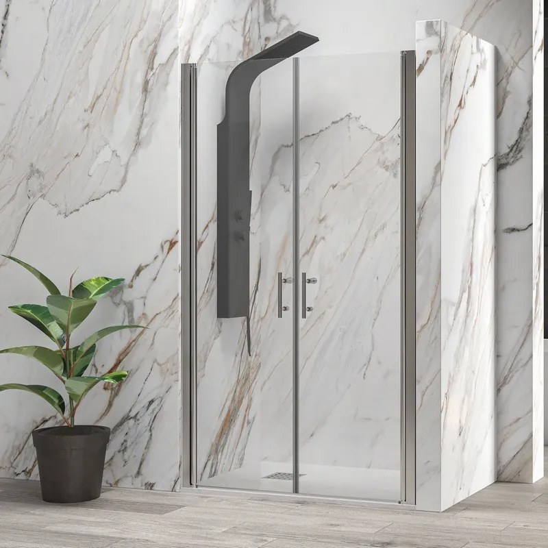 Kamalu - Box doccia in nicchia con doppio battente 65-70cm finitura cromo | KS2800 Saloon