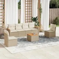 Set Divani da Giardino 7 pz con Cuscini Beige in Polyrattan 3225869