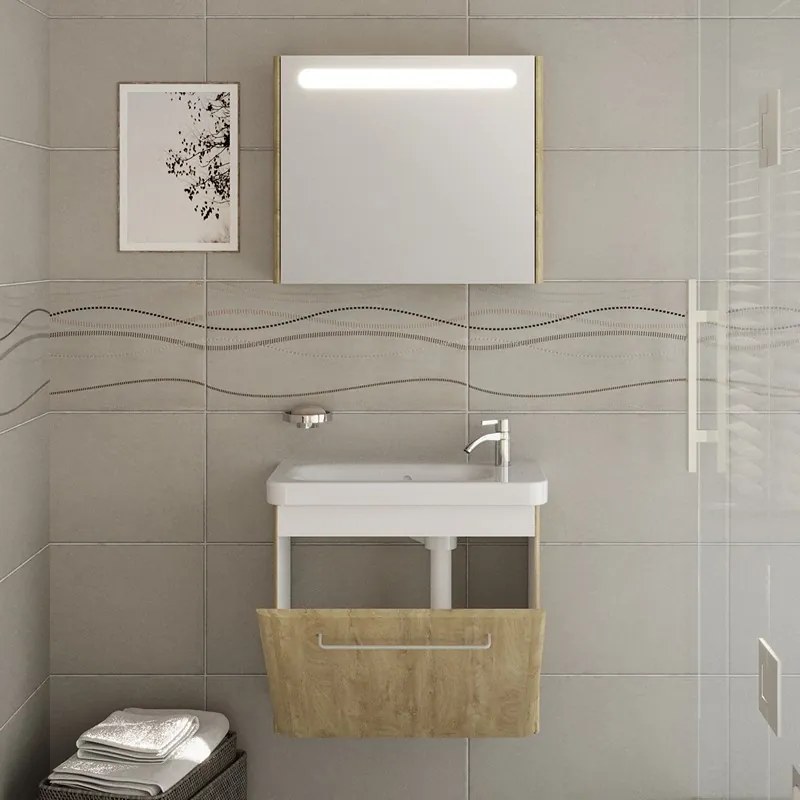 Mobiletto bagno 60 cm profondità ridotta colore rovere | LAC-IRIS-60-R - KAMALU