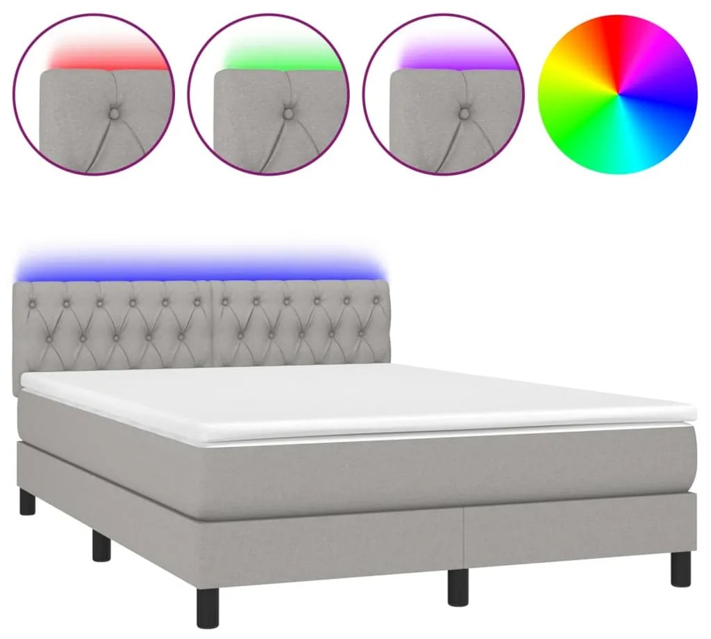 Letto a Molle Materasso e LED Grigio Chiaro 140x200 cm Tessuto