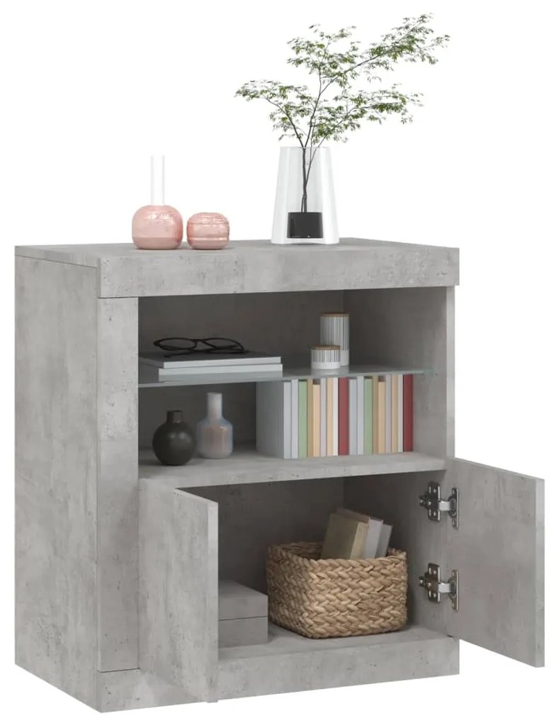 Credenza con luci led grigio cemento 60,5x37x67 cm