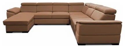 Divano letto angolare a U GRANADA con angolo universale e vano contenitore, marrone