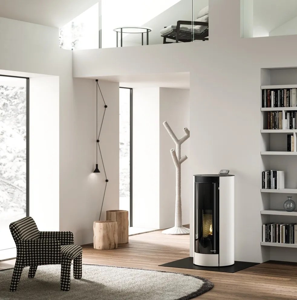 Stufa A Pellet Ecofire Ad Aria 8kw Con Struttura In Acciaio Bianco Palazzetti Melita 8