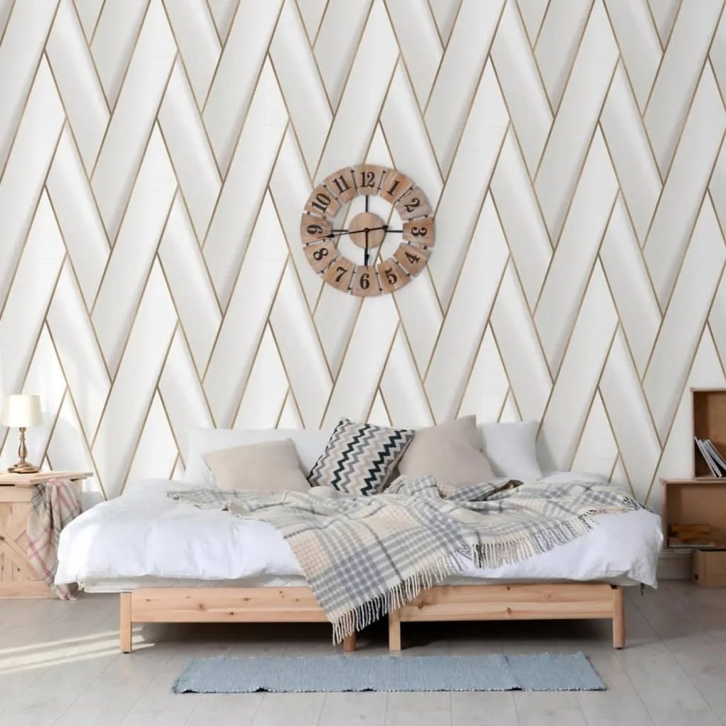 Carta Da Parati Geometric Bianco E Oro /