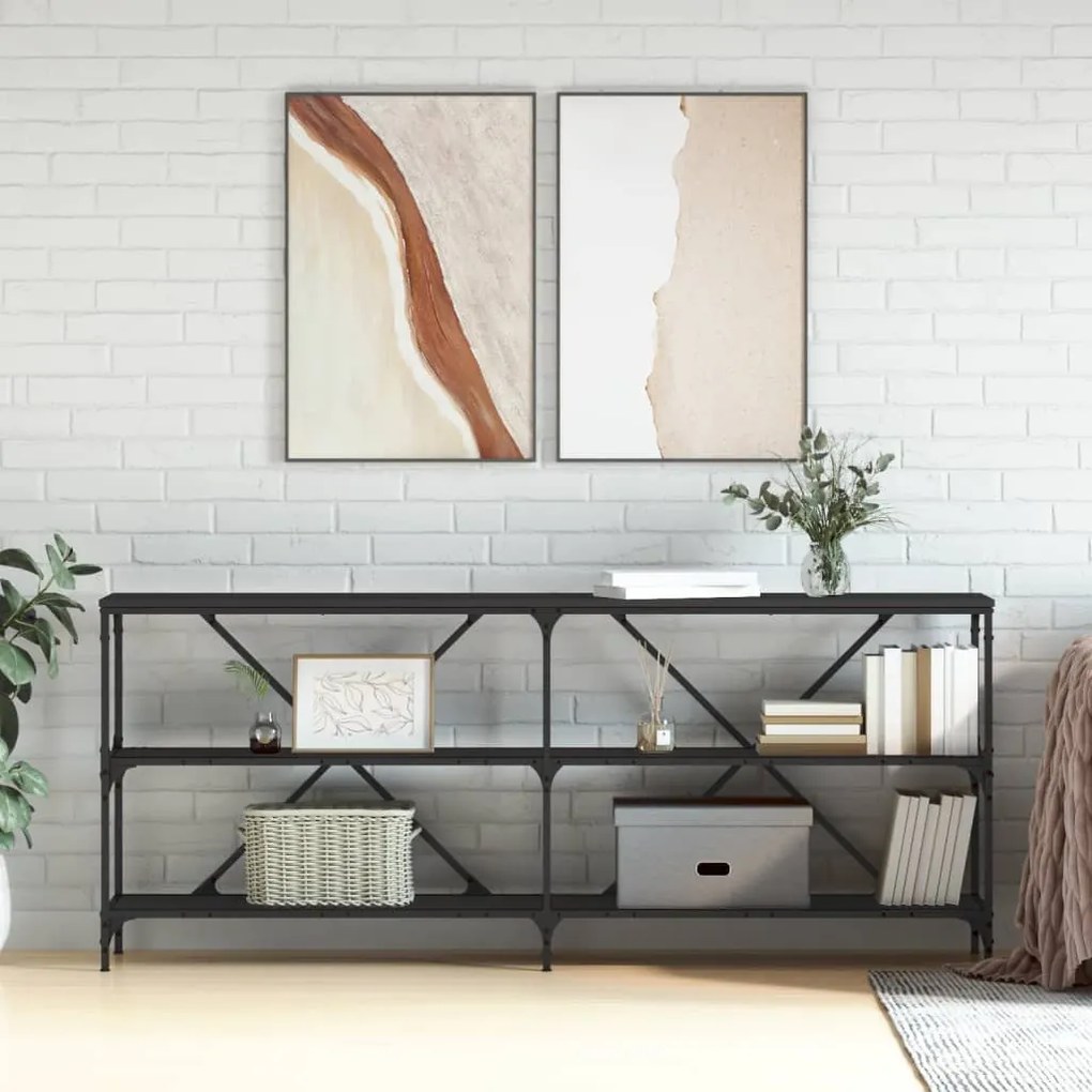 Tavolino Consolle Nero 180x30x75 Cm Legno Multistrato E Ferro /