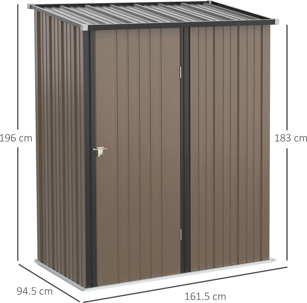 Casetta Box da Giardino 161,5x94,5x196 cm Porta Attrezzi con Catenaccio in Acciaio Marrone...