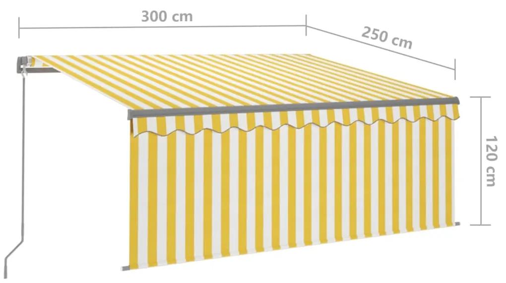 Tenda Sole Retrattile Manuale Parasole LED 3x2,5m Gialla Bianca