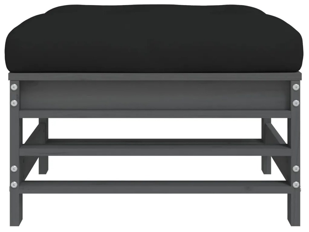 Poggiapiedi da giardino con cuscino legno massello pino grigio