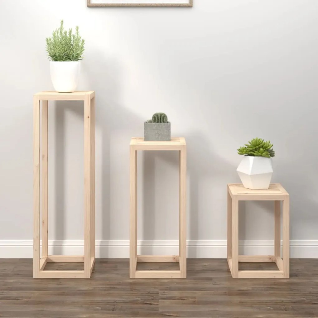 Set Supporti Per Piante 3 Pz İn Legno Massello Di Pino /