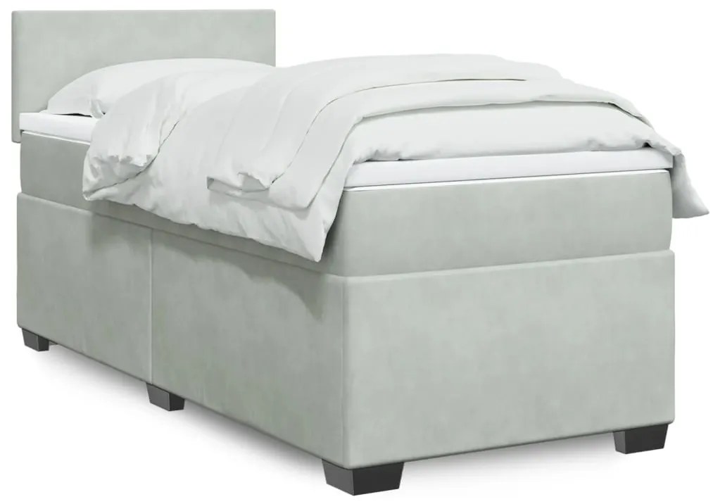 Giroletto A Molle Con Materasso Grigio Chiaro 90x190 Cm Velluto /