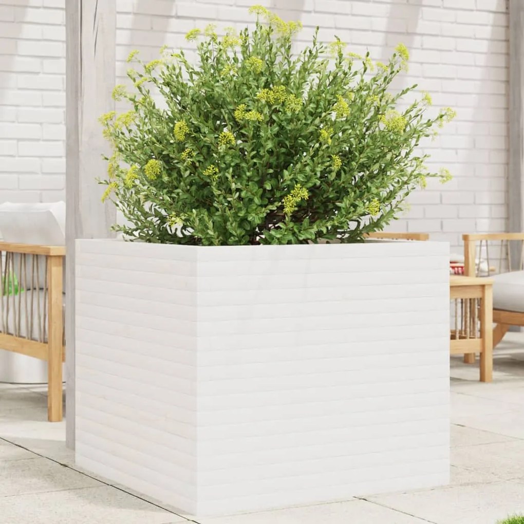 Fioriera Da Giardino Bianca 80x80x68,5cm Legno Massello Di Pino /