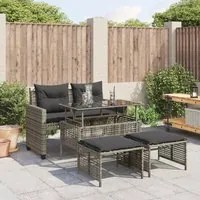 Set Divani da Giardino 4 pz con Cuscini Grigio Polyrattan Vetrocod mxl 116797