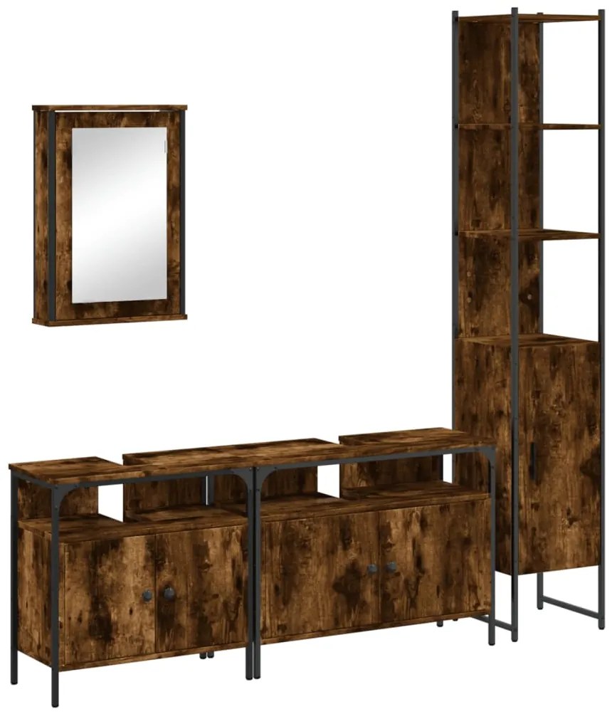 Set mobili da bagno 4 pz rovere fumo in legno multistrato