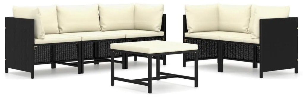 Set divani da giardino 6 pz con cuscini in polyrattan nero