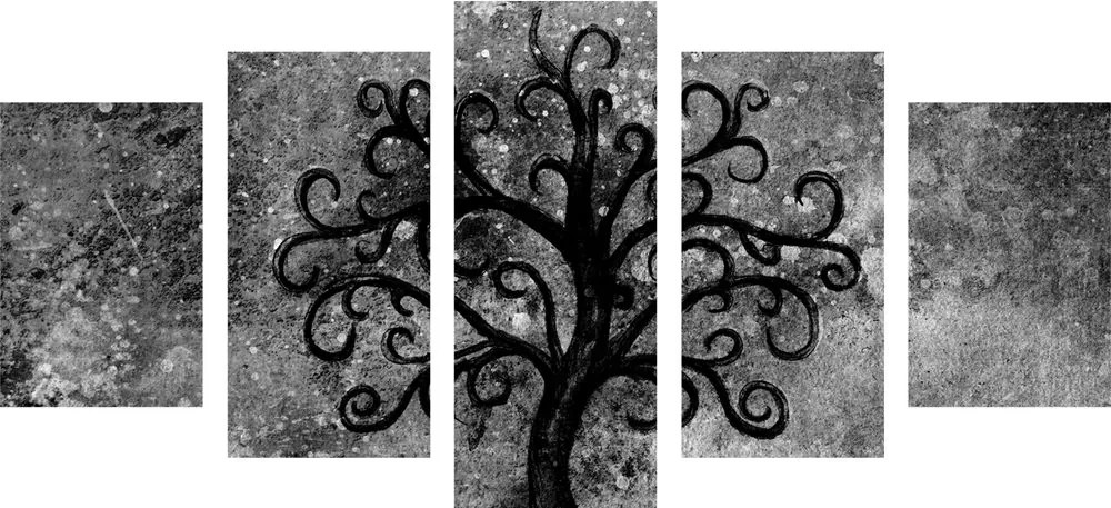 Quadri 5 pezzi – Albero della vita in bianco e nero