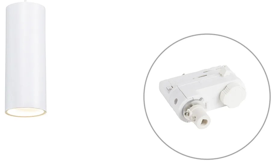 Lampada a sospensione di design bianca con adattatore per binario trifase - Tubo trifase