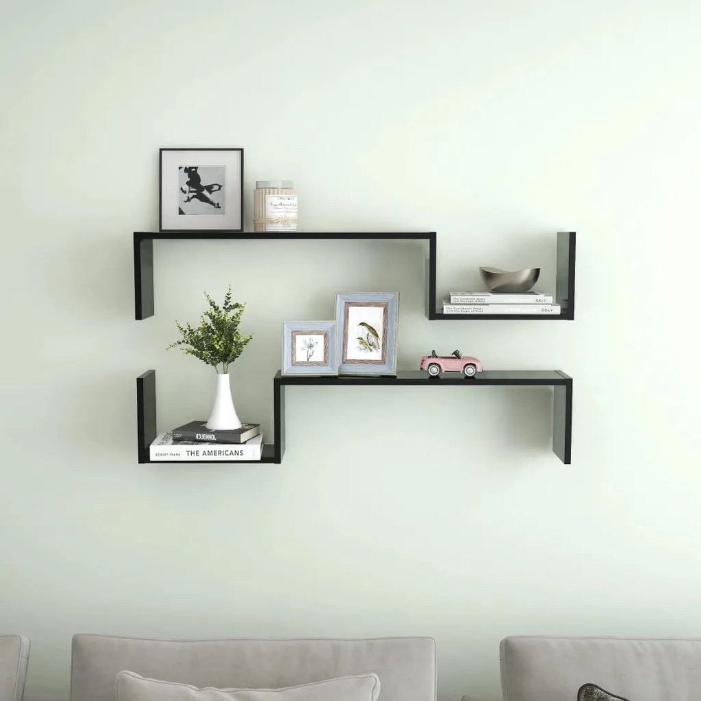 Mensole A Muro 2 Pz Nere 100x15x20 Cm İn Legno Multistrato /